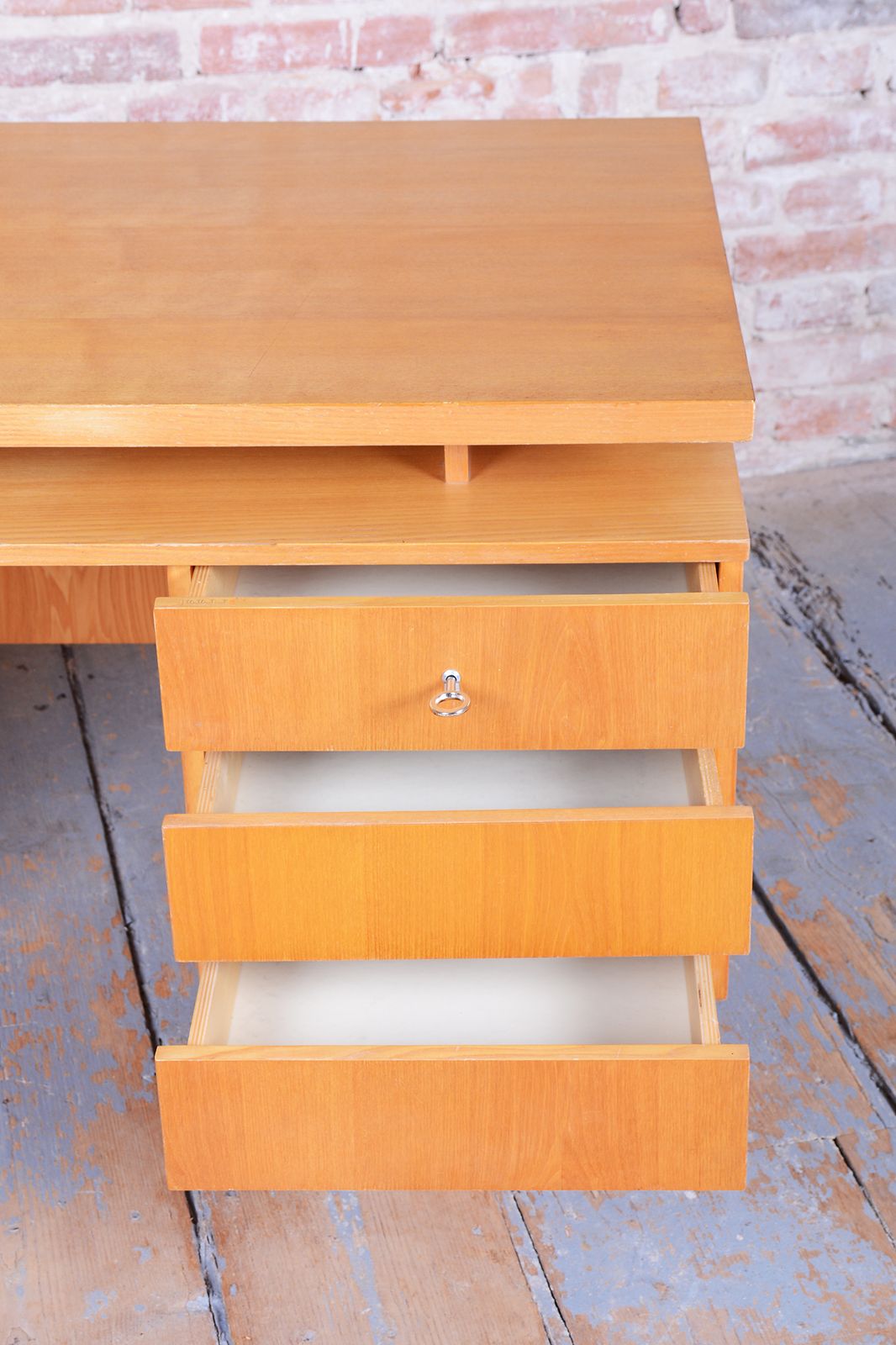 Restored Mid Century Writing Desk, Ash, Revived Polish, Czech, 1960s photo 850.0