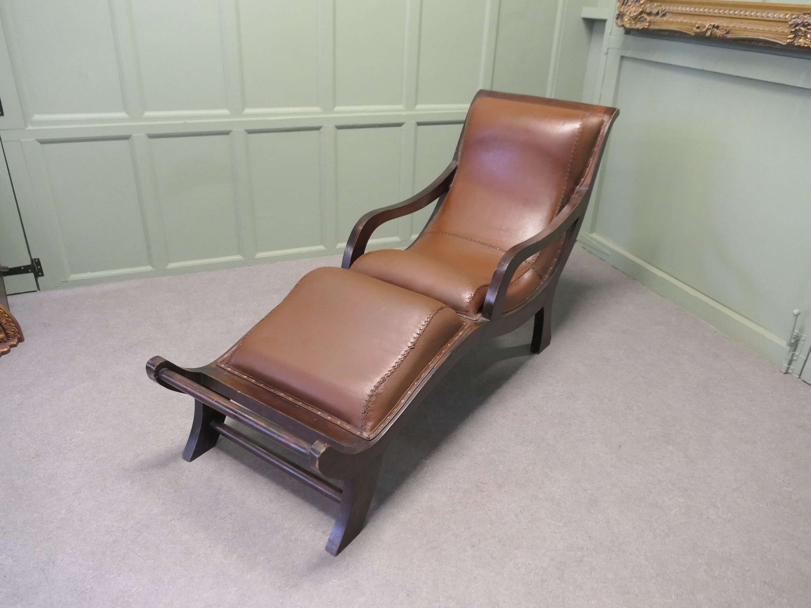 Victorian Colonial Plantation Style Chaise Lounge Superb Victorian Leather Chaise Longe photo for sale