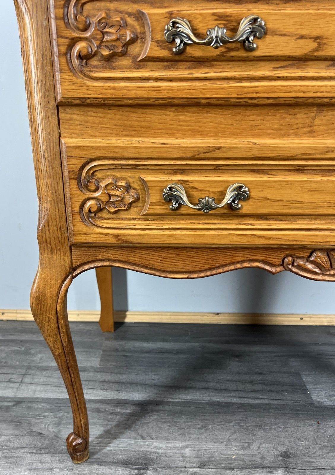 Chest Of Drawers Vintage French Louis Oak 2 Drawers Ornate Cabinet Lot 4438 photo 369.0