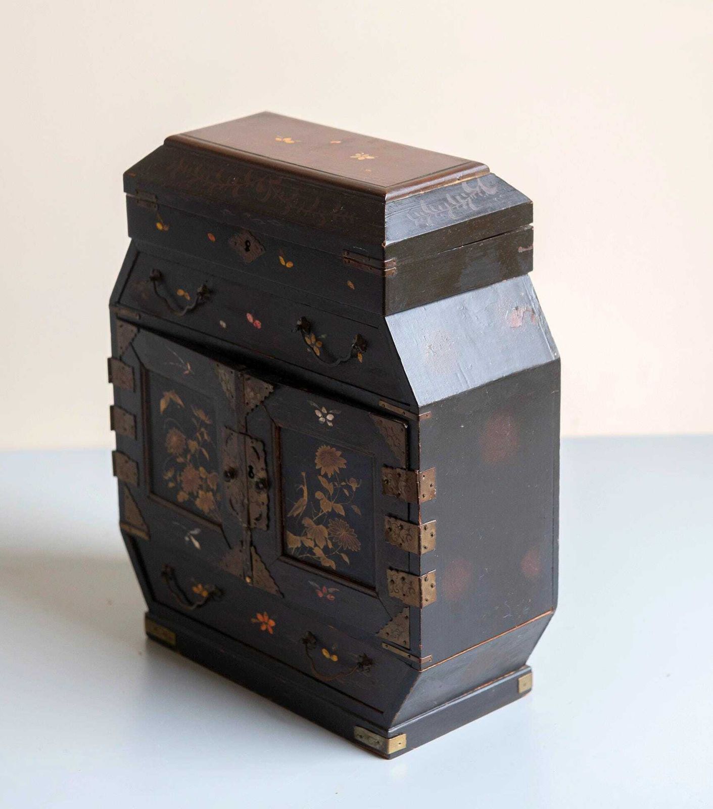 photo buy Antique Japanese Cabinet – Meiji Period Lacquered Storage Box – Hand Painted Oriental Chest Of Drawers – Asian Jewelry Box