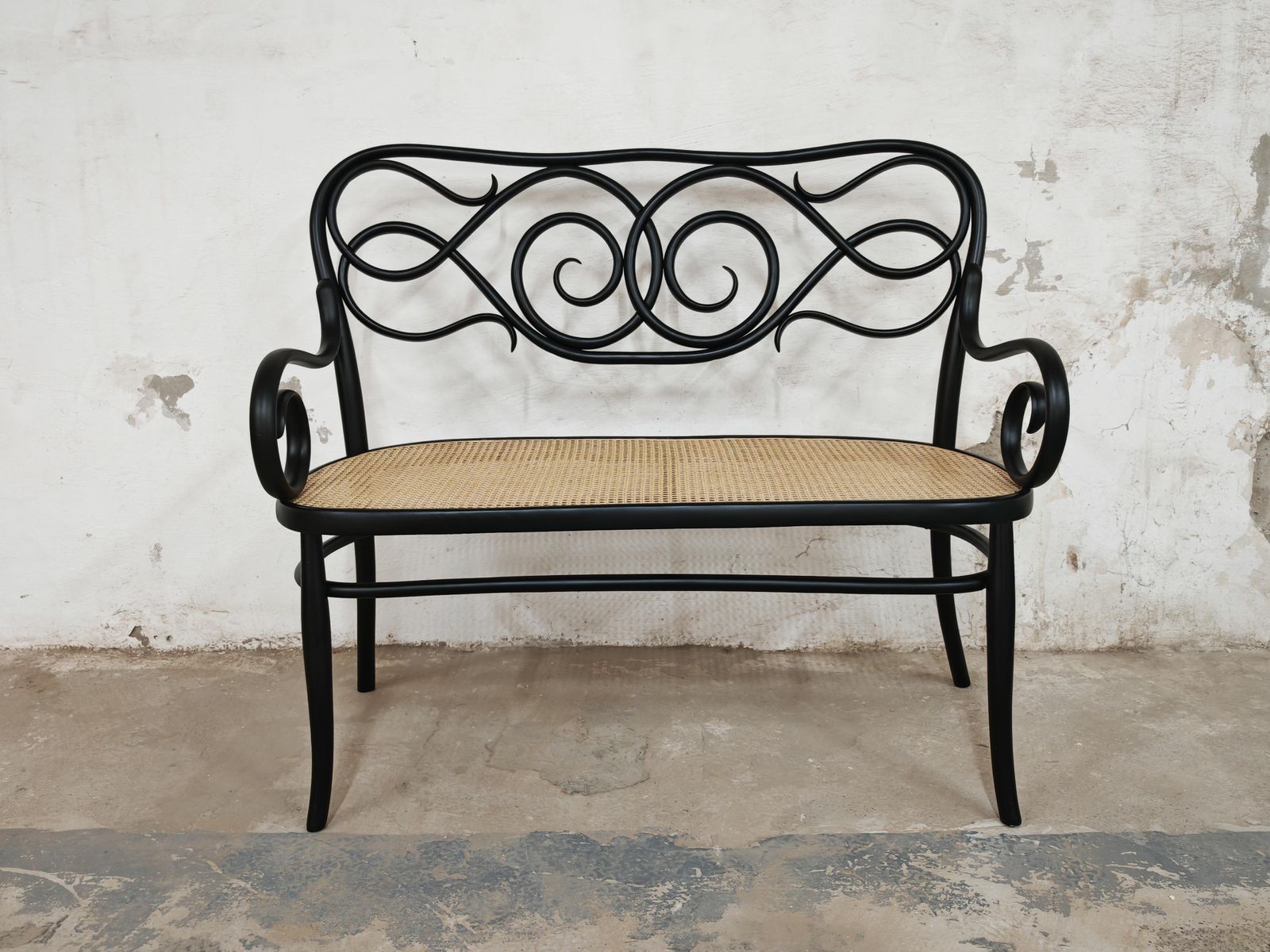Furniture Art Nouveau Settee No. 2 In Bent Wood And Cane By Thonet Brothers, Austria 1870s photo