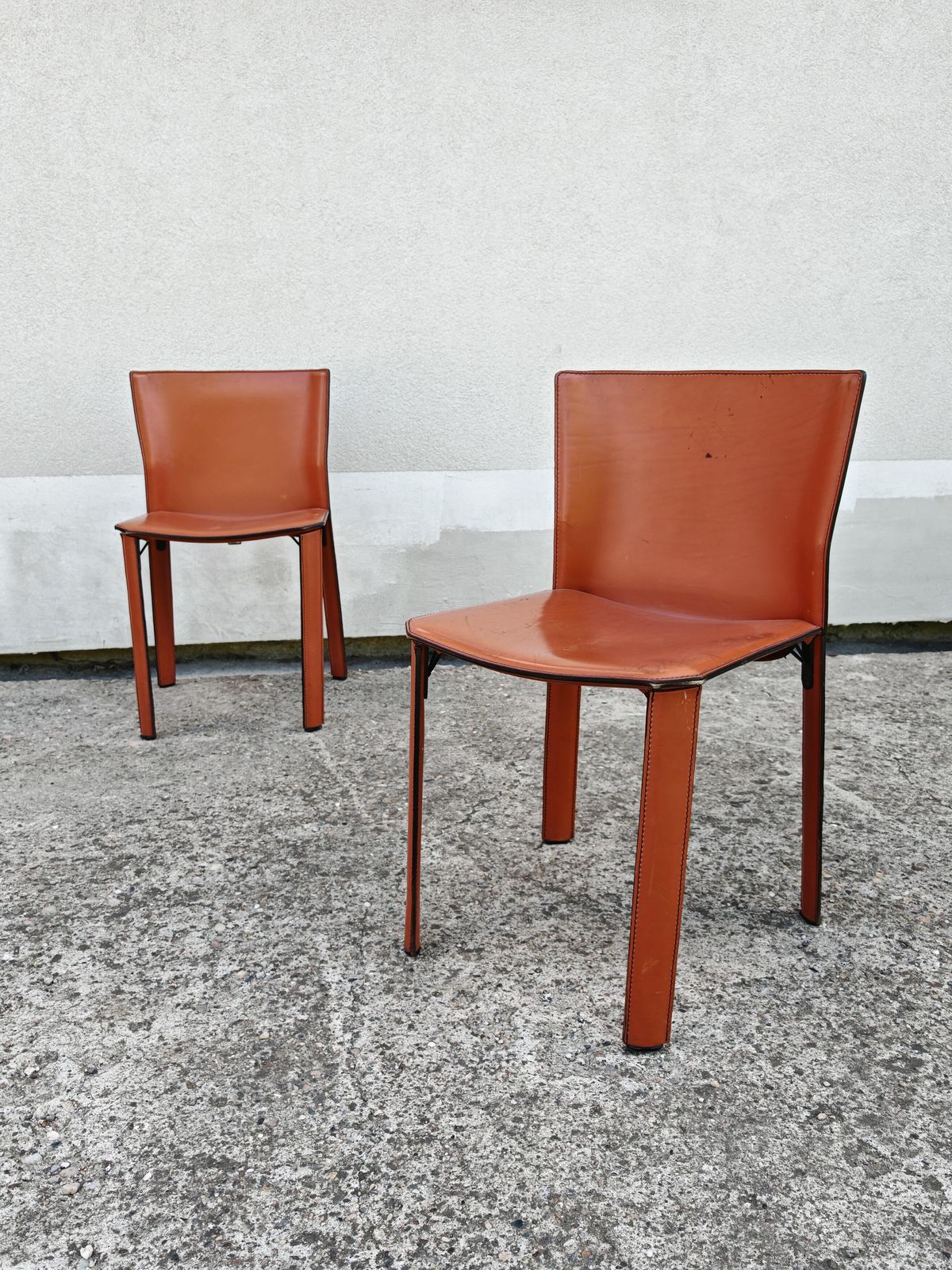 Pair Of Postmodern Leather Chairs By Giancarlo Vegni For Fasem, Italy 1984 photo vintage