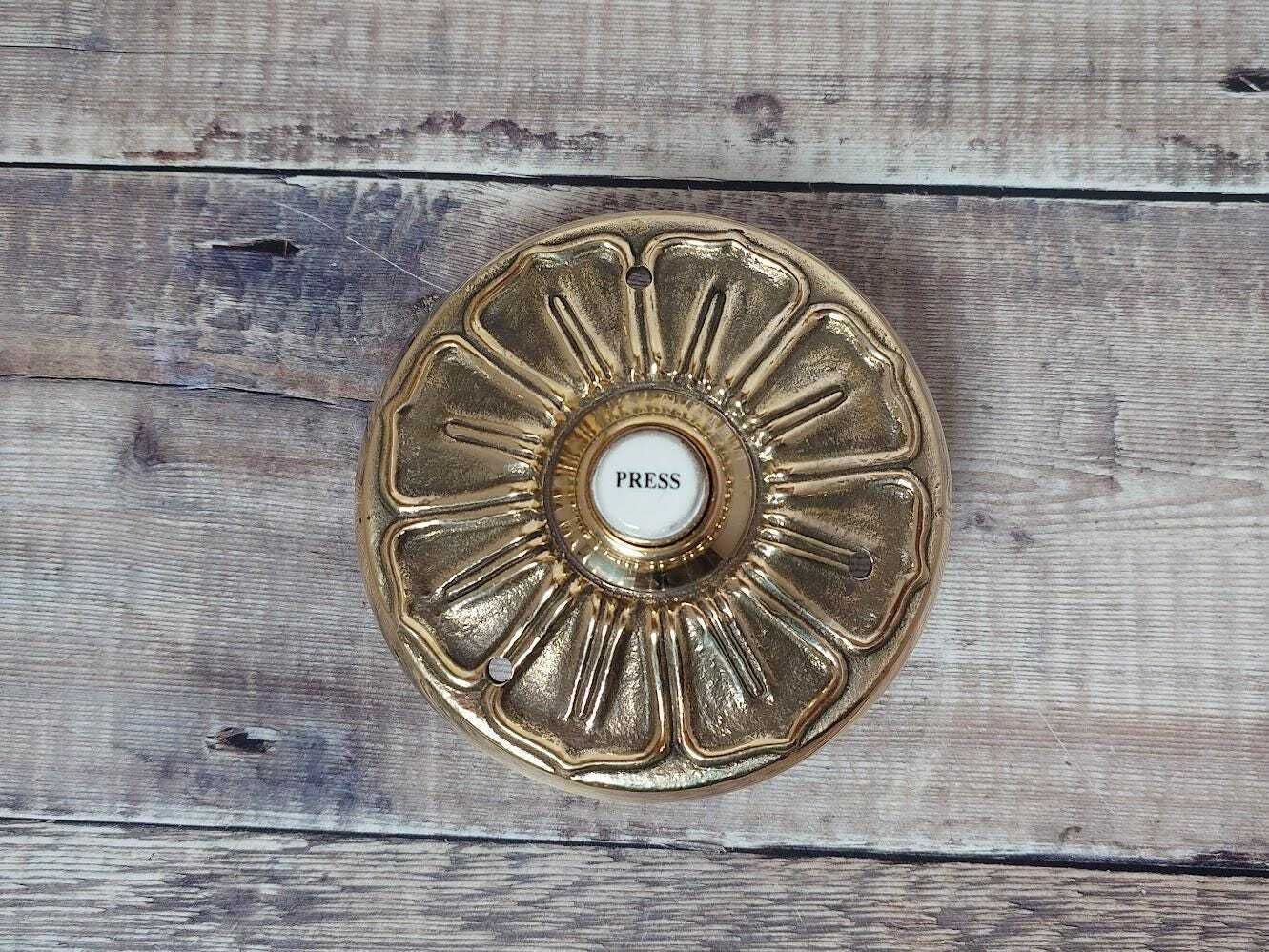 Large Polished Brass Doorbell Press Button: 13.1 Cm Diameter