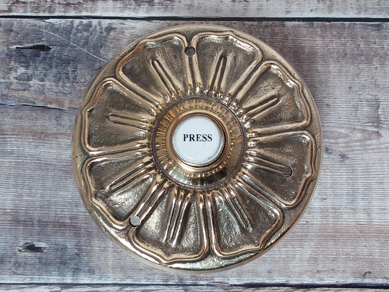 Large Polished Brass Doorbell Press Button: 13.1 Cm Diameter photo furniture
