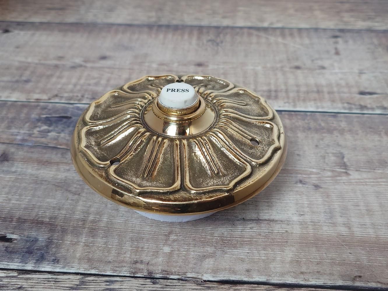 Large Polished Brass Doorbell Press Button: 13.1 Cm Diameter photo for sale