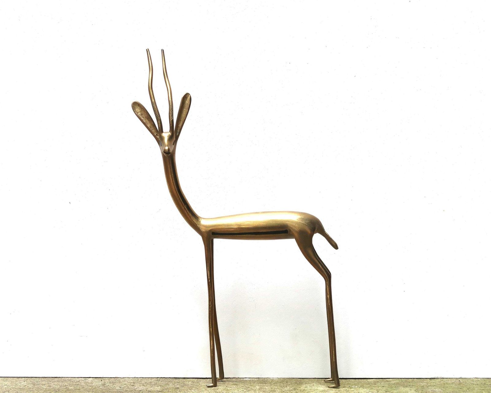 Large Brass Gazelle Or Antelope, 1950s / Vintage African Art Statue Sculpture Animal Boho Chic Bohemian Folk Savannah Africa Tribal photo furniture