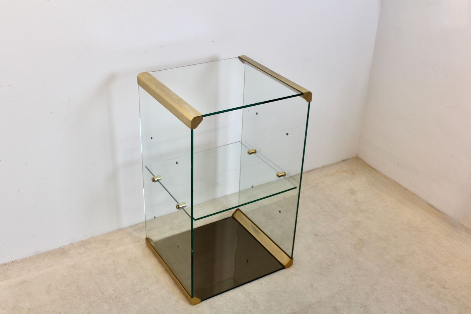 photo for sale Pierangelo Gallotti For Gallotti & Radice Glass And Brass Side Table, Italy, 1970s