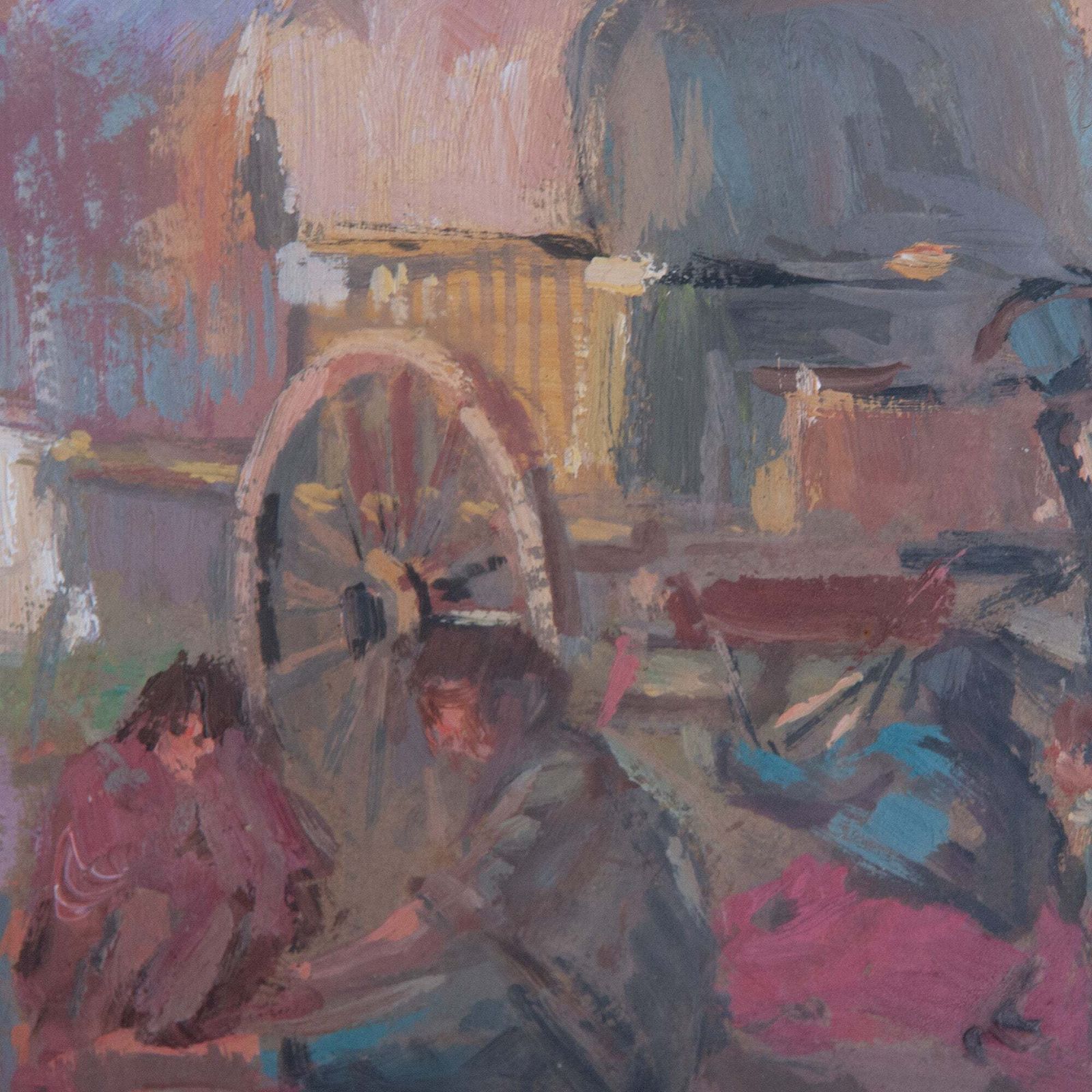 Impressionistisch Olieverfschilderij – Zigeunerkamp – Gesigneerd photo Kunst
