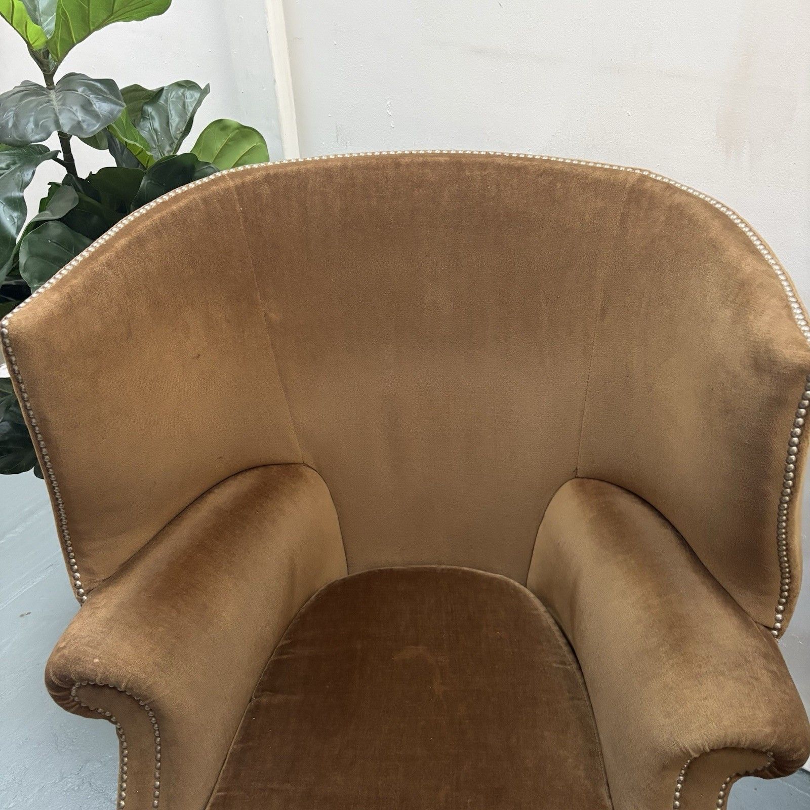 1650.0 Fabulous Antique High Winged Barrel Backed Porters Style Aged Gold Arm Chair photo