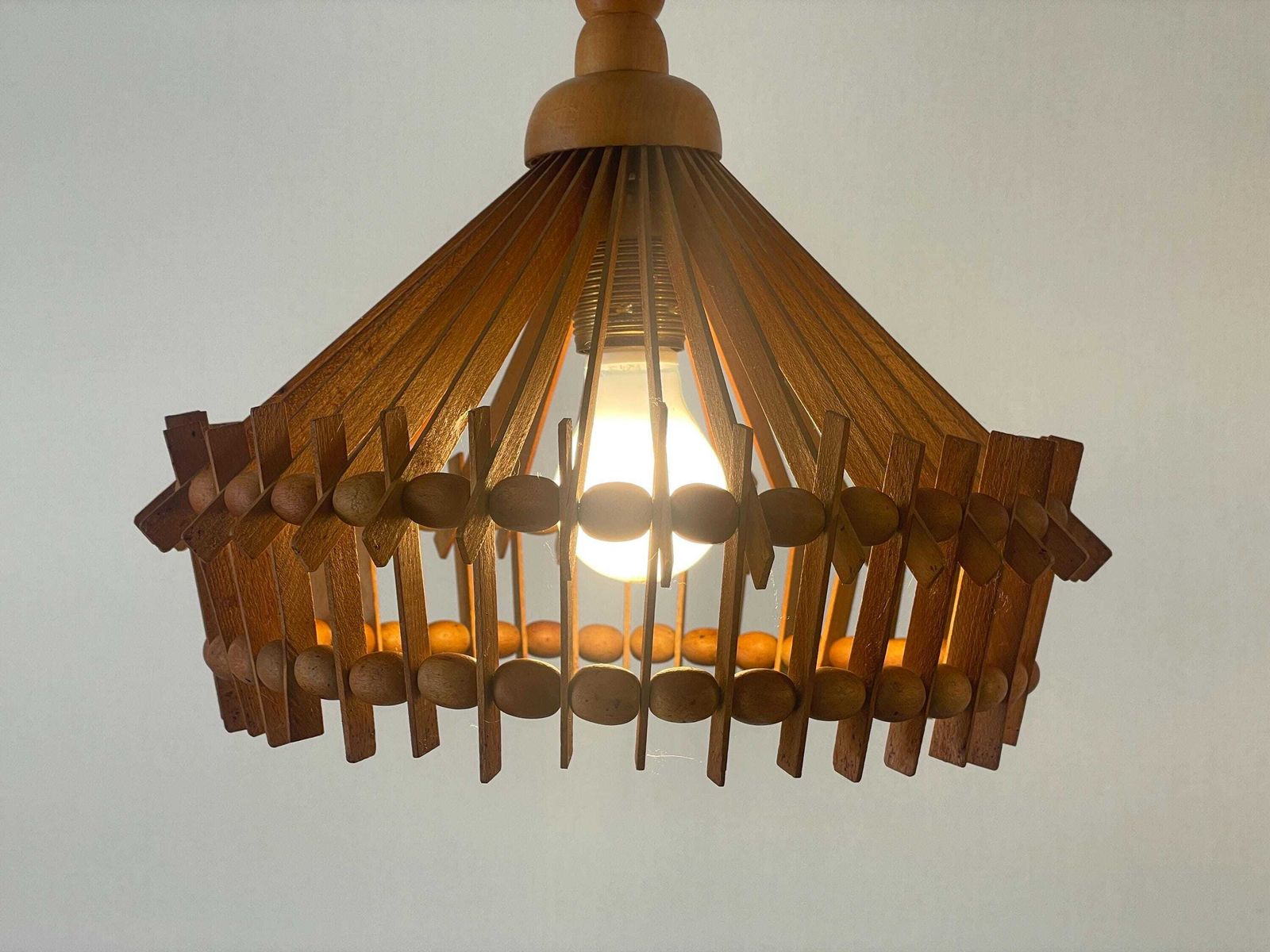 1712.0 Italian Hand Crafted Pair Of Wood Pendant Lights, 1960s, Italy photo