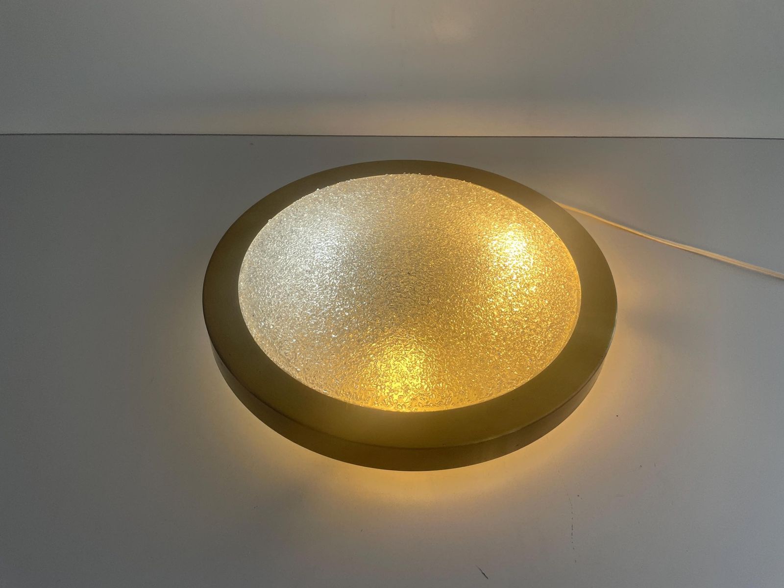 Mid Century Modern Ice Glass And Metal Flush Mount Ceiling Lamp By Doria, 1960s, Germany photo Lighting