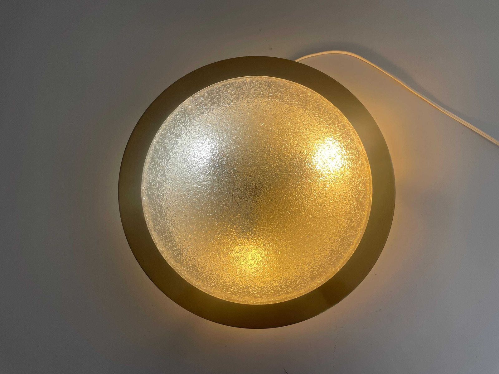 Mid Century Modern Ice Glass And Metal Flush Mount Ceiling Lamp By Doria, 1960s, Germany photo vinterior