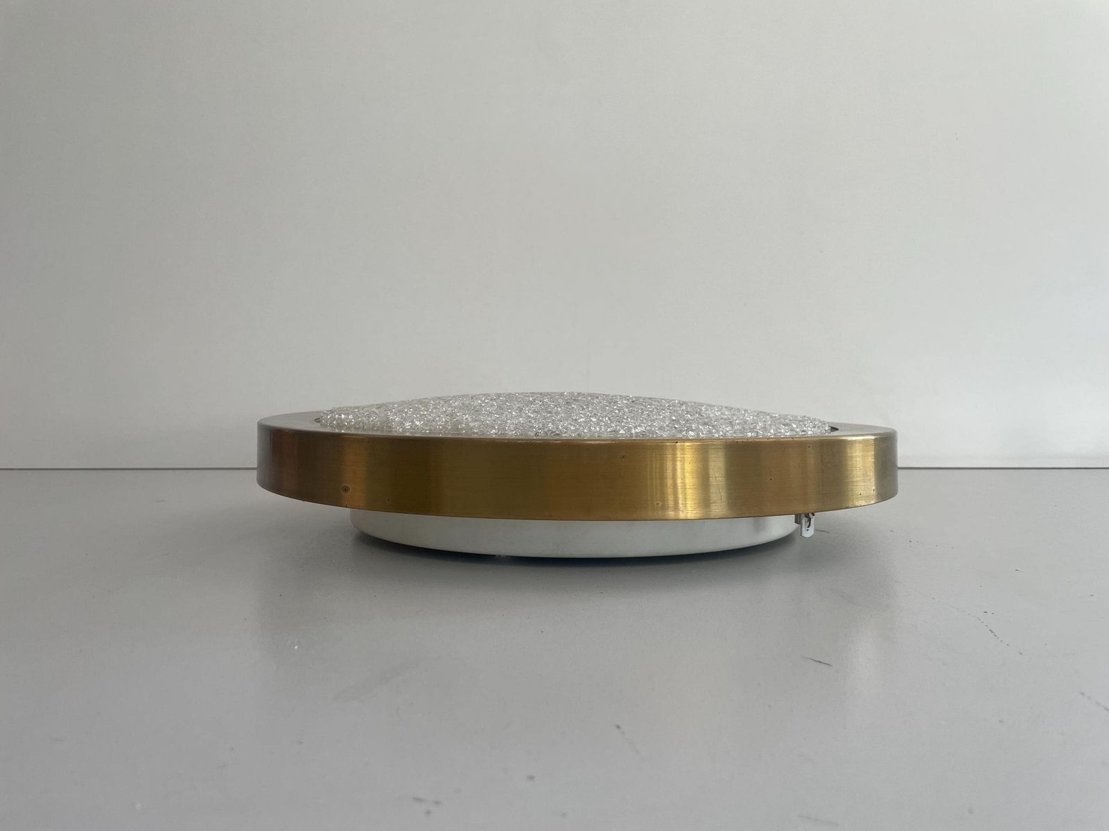 photo furniture Mid Century Modern Ice Glass And Metal Flush Mount Ceiling Lamp By Doria, 1960s, Germany