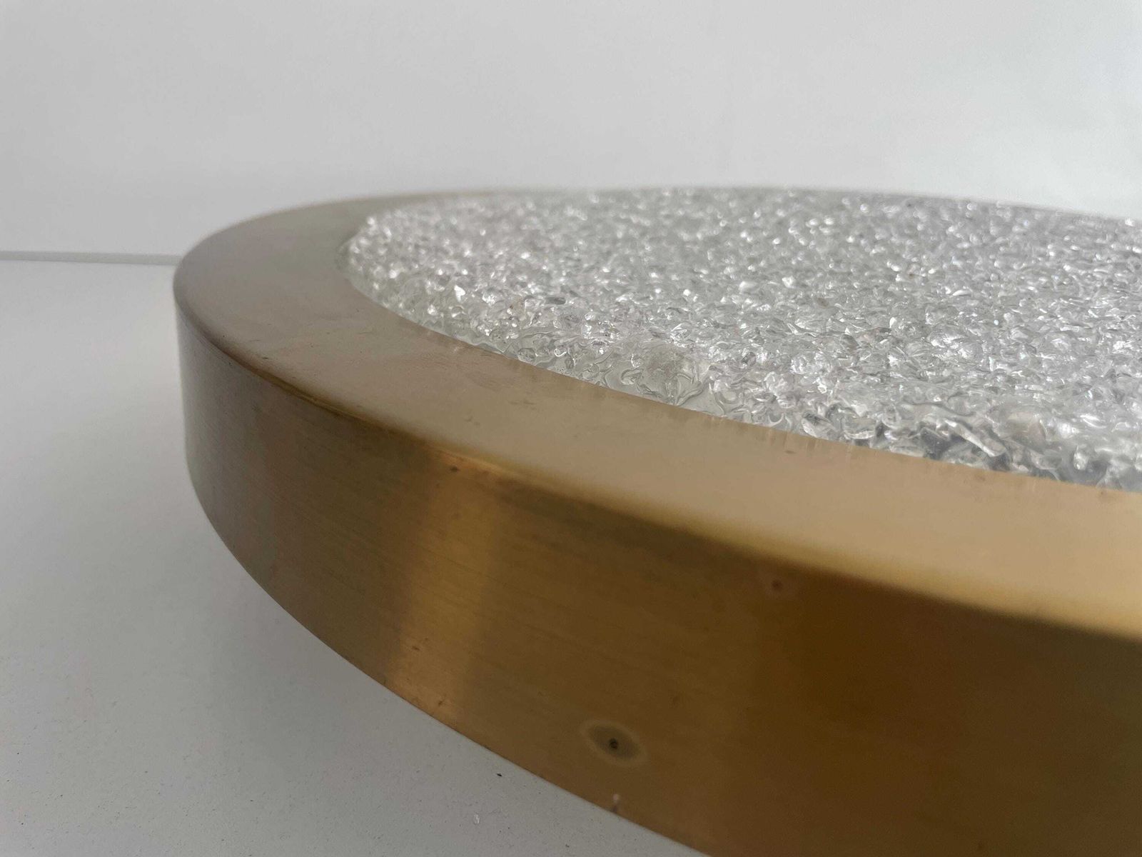 photo vintage Mid Century Modern Ice Glass And Metal Flush Mount Ceiling Lamp By Doria, 1960s, Germany
