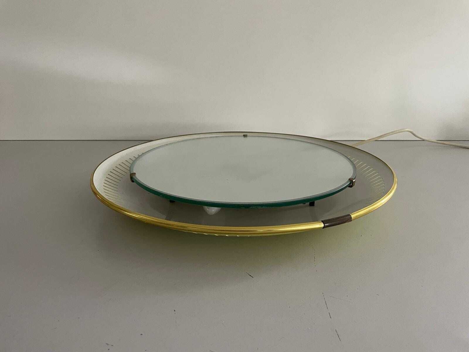 1255.0 Mid Century Modern Round Yellow And White Wall Mirror With Light By Hillebrand, 1950s, Germany photo