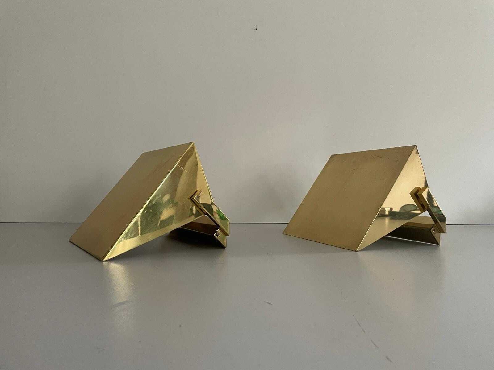 Mid Century Modern Rare Brass And Glass Pair Of Sconces By Vereinigte Werkstätten, 1960s, Germany photo Lighting