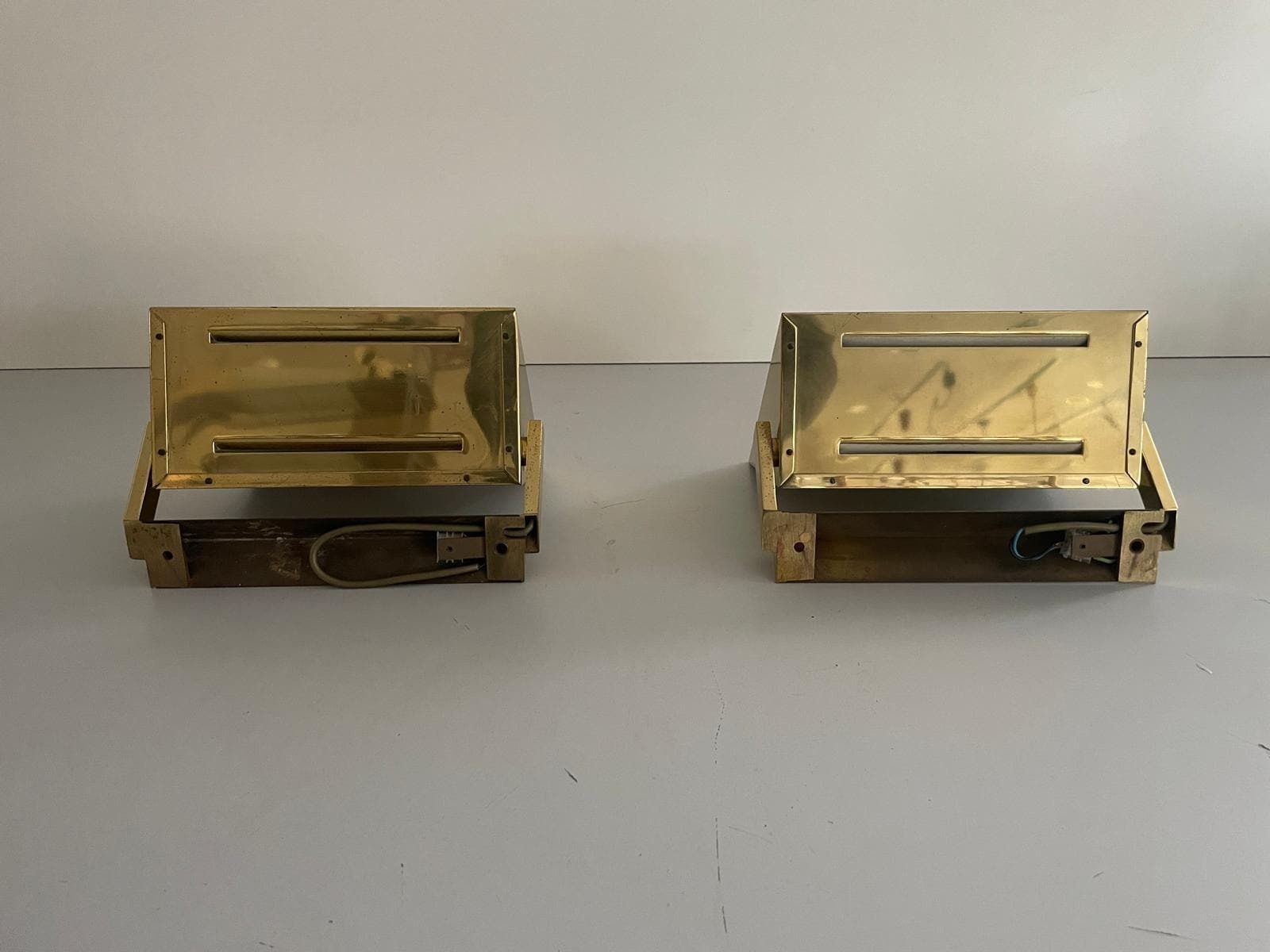 photo for sale Mid Century Modern Rare Brass And Glass Pair Of Sconces By Vereinigte Werkstätten, 1960s, Germany