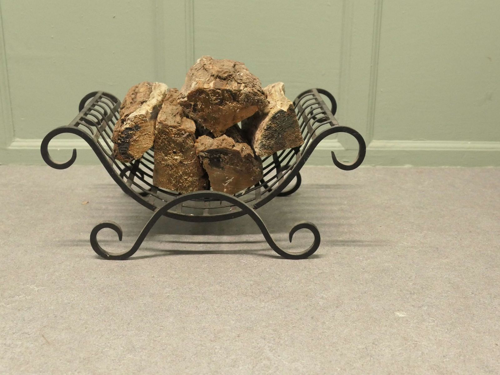 Attractive Cast Iron Log Carrier This Is A Great Piece, It Is Made In Iron And Curved To photo 390.0
