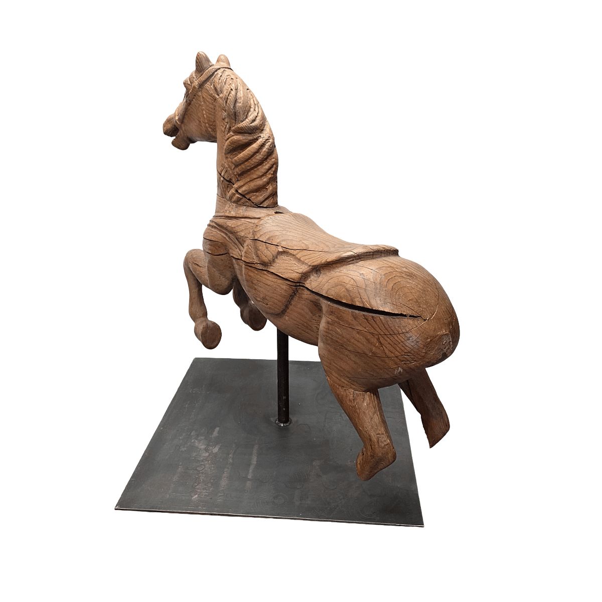 Antique Wooden Carousel Horse On Stand, Late 1800s photo vintage