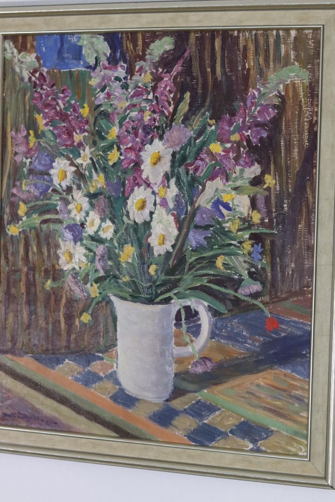Art Original Mid Century Swedish Panel Painting – “Flower Still Life” By Bertil Lundgren – Signed – 68 × 58 Cm photo
