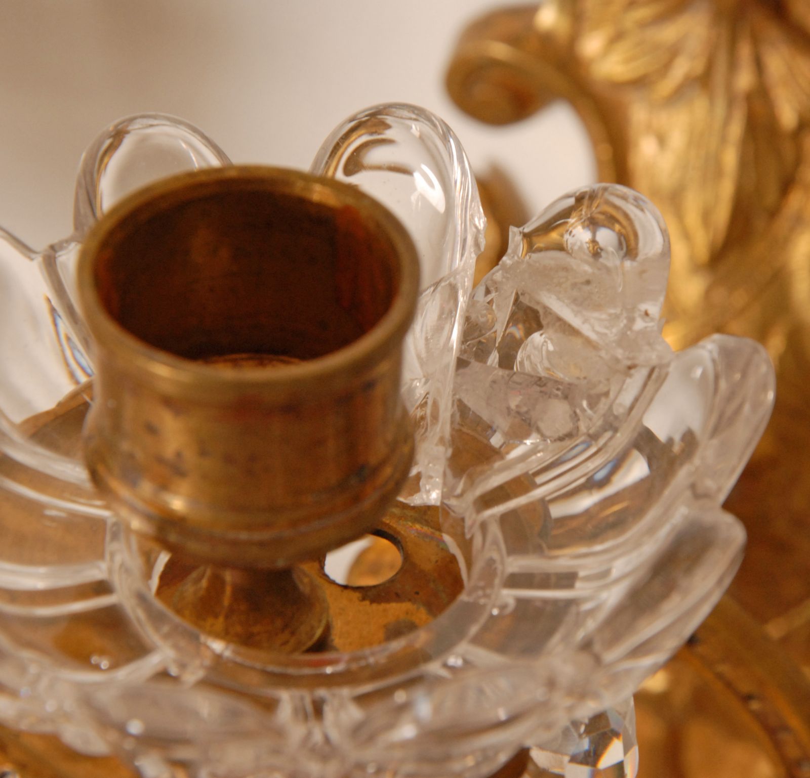 Antique French Crystal Sconces 4 Light Gilt Bronze Candelabra Wall Lamps photo 3200.0
