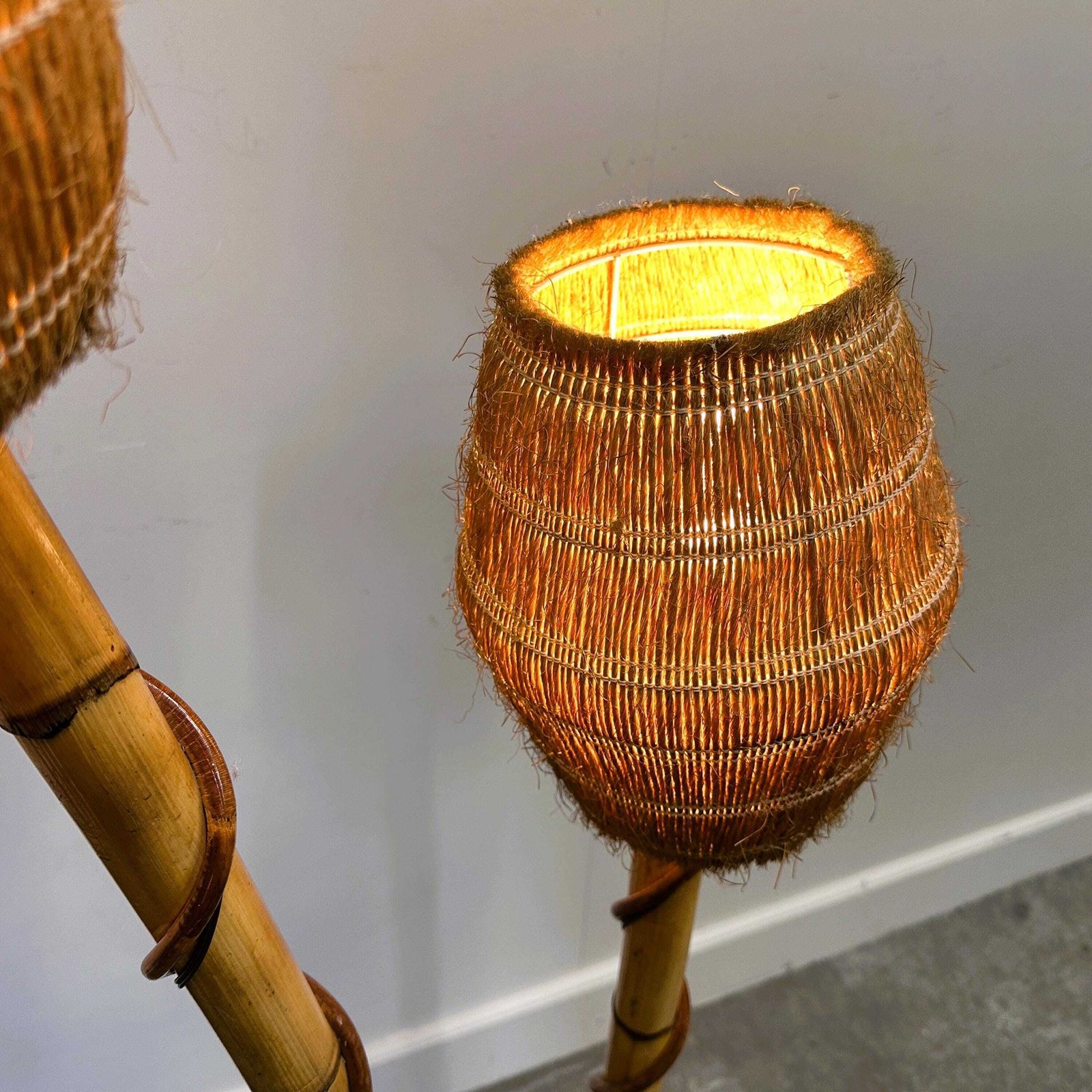 Louis Sognot Rattan And Wicker Floor Lamp, France, 1960s photo vinterior