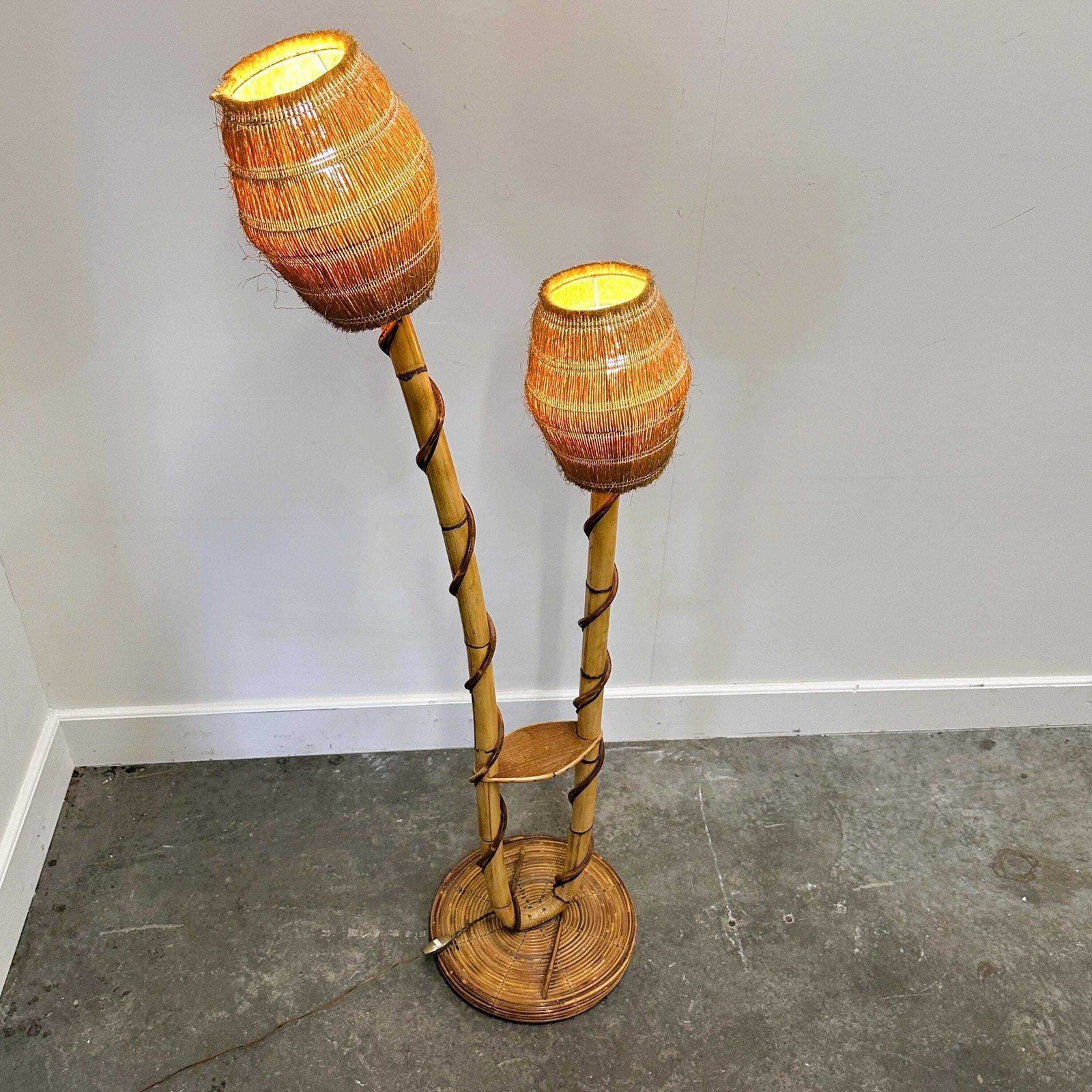 photo for sale Louis Sognot Rattan And Wicker Floor Lamp, France, 1960s