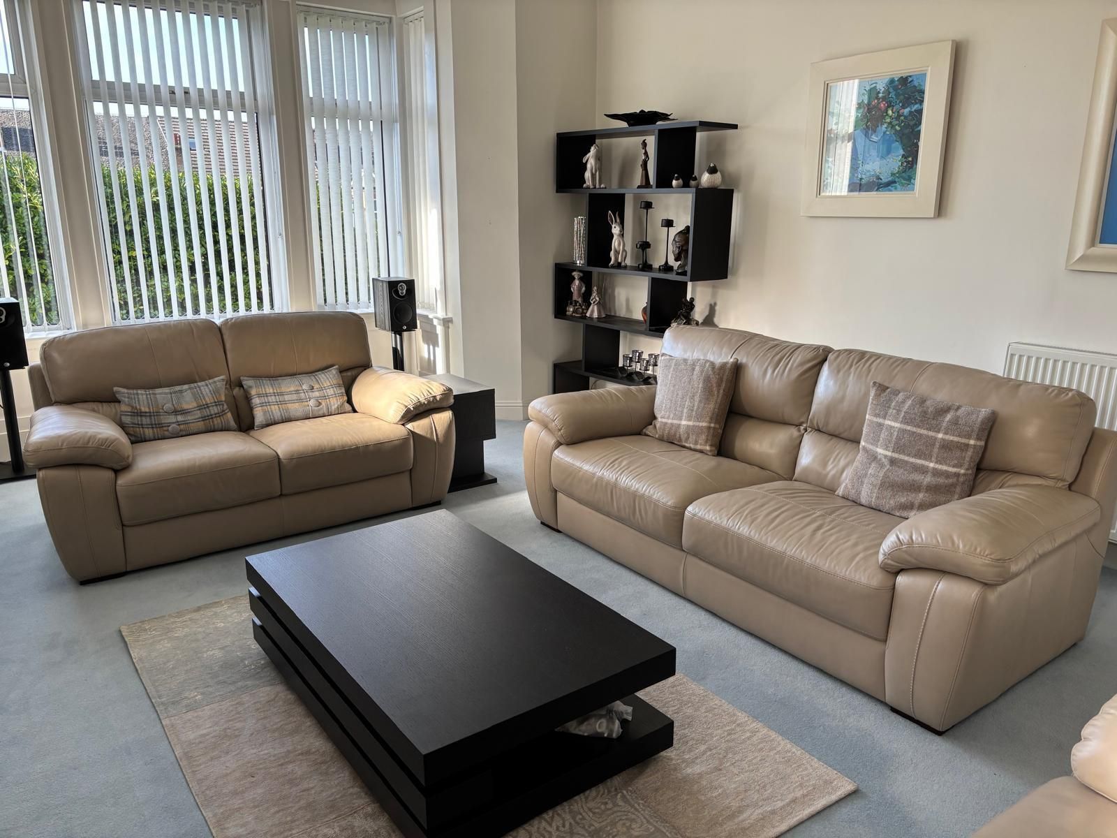3 Piece Lounge Suite (Frasers)   Italian Leather, Pale Taupe