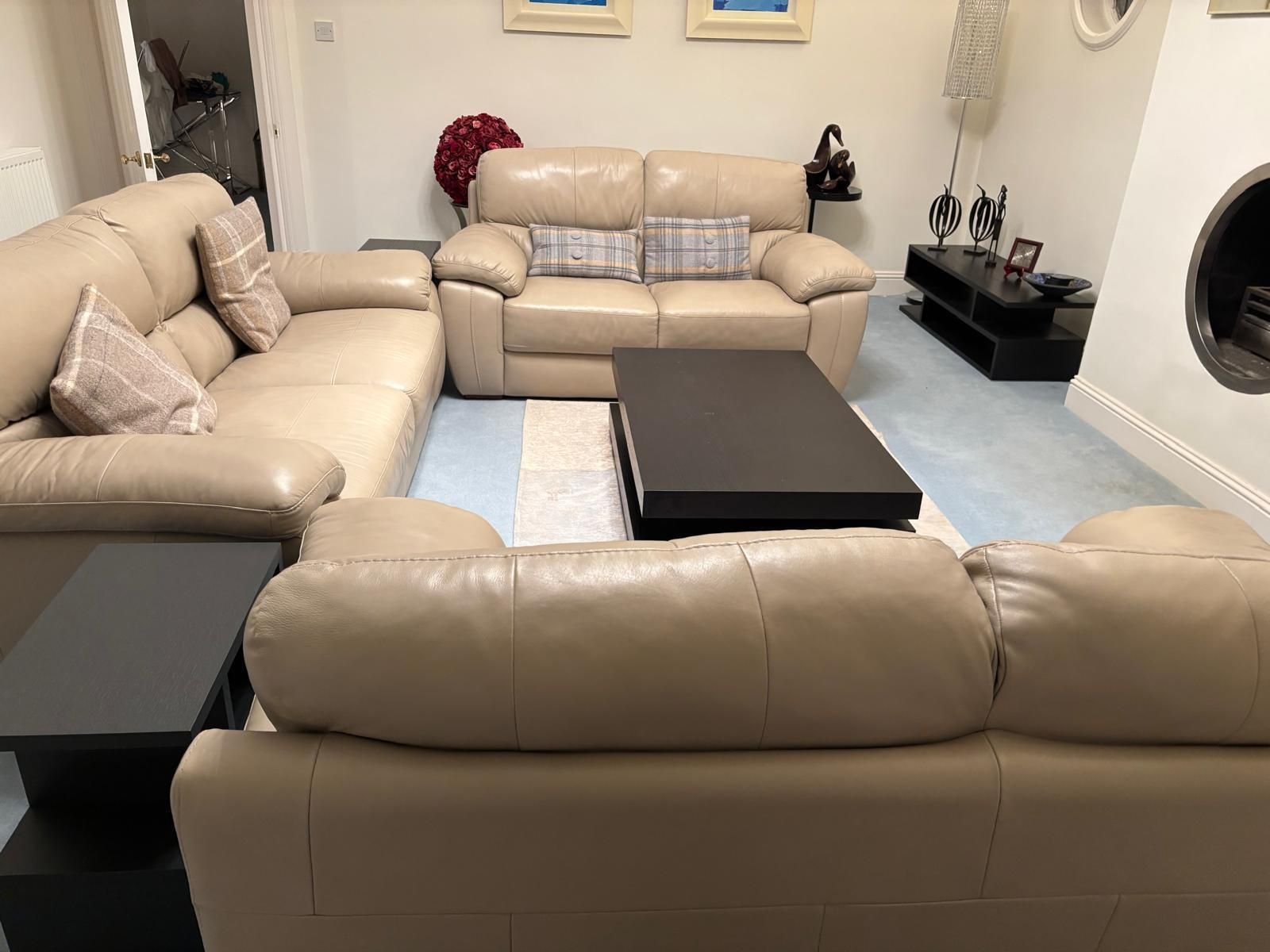3 Piece Lounge Suite (Frasers)   Italian Leather, Pale Taupe photo furniture