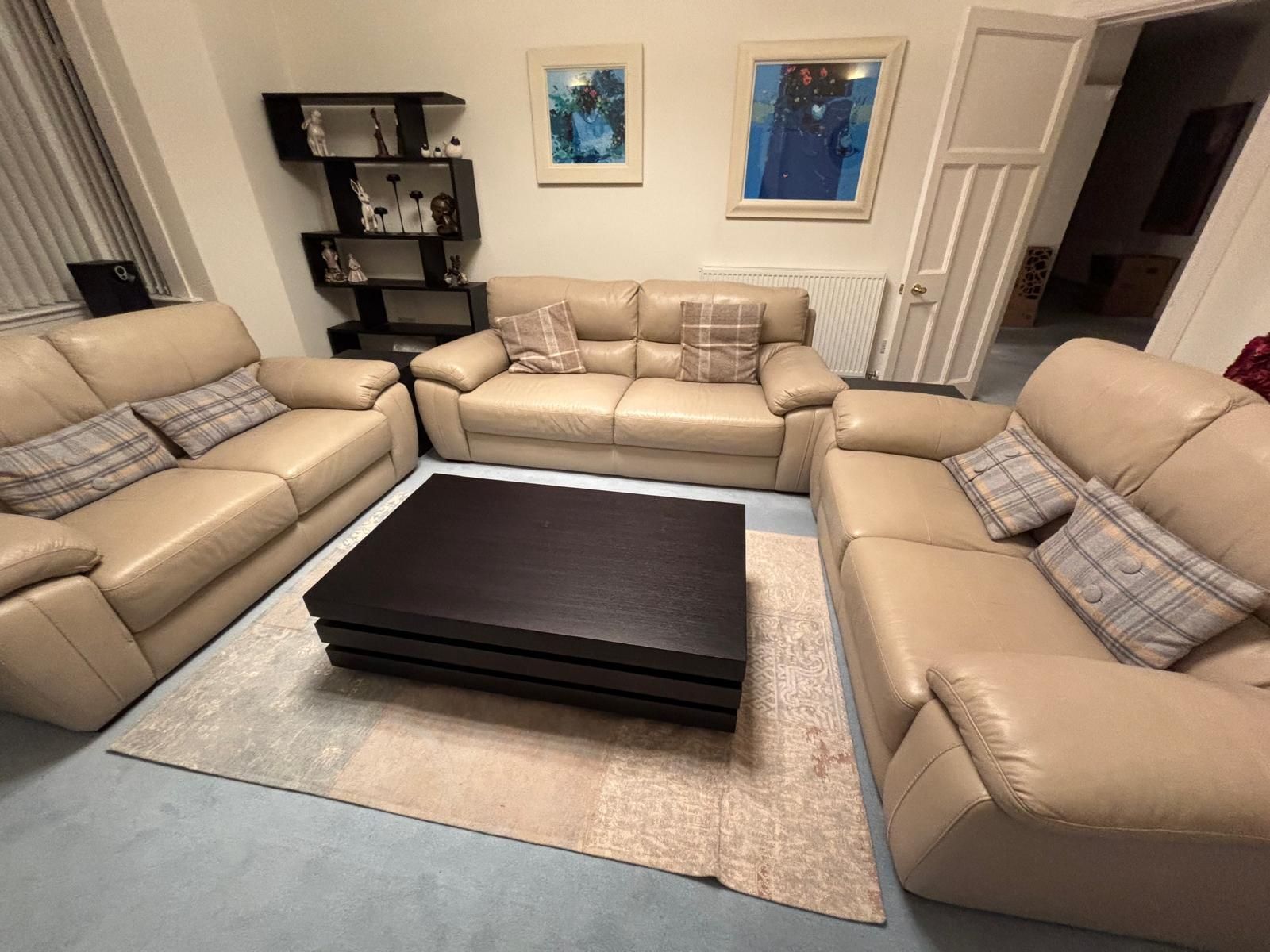 3 Piece Lounge Suite (Frasers)   Italian Leather, Pale Taupe photo for sale