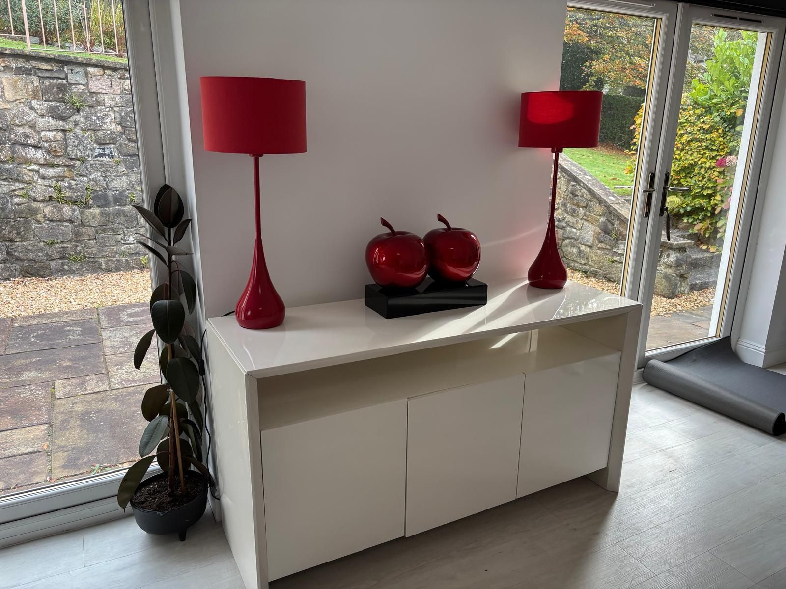 High Gloss White Dining Table, 6 Chairs And Unit (Sterling Furniture)