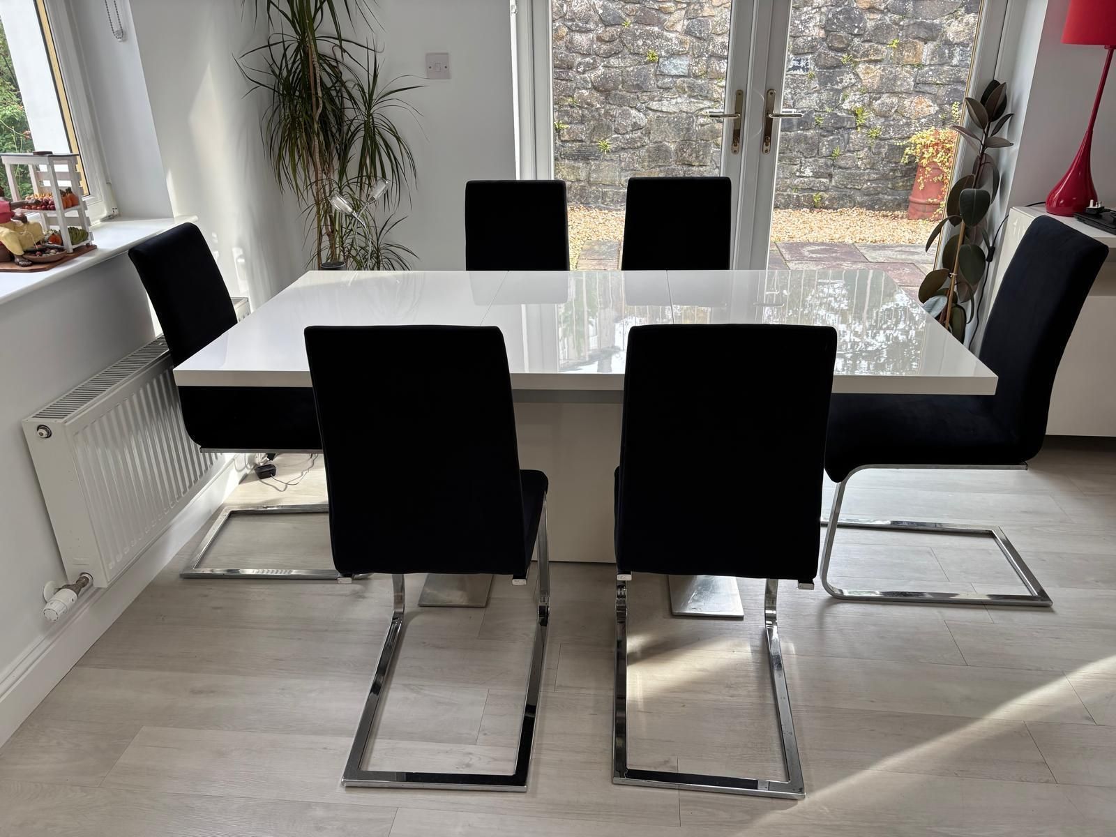 High Gloss White Dining Table, 6 Chairs And Unit (Sterling Furniture) photo for sale