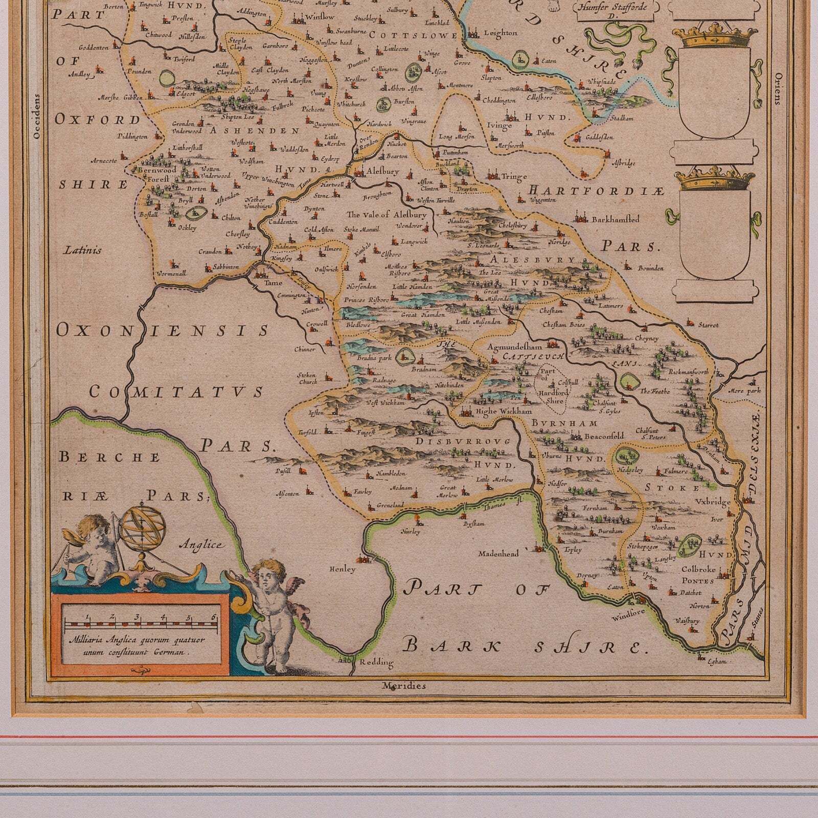 Antique Buckinghamshire Map, English, Framed 17th Century County Cartography photo 811.0