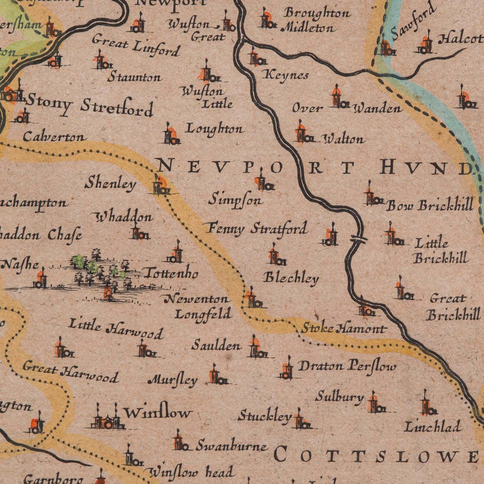 photo furniture Antique Buckinghamshire Map, English, Framed 17th Century County Cartography