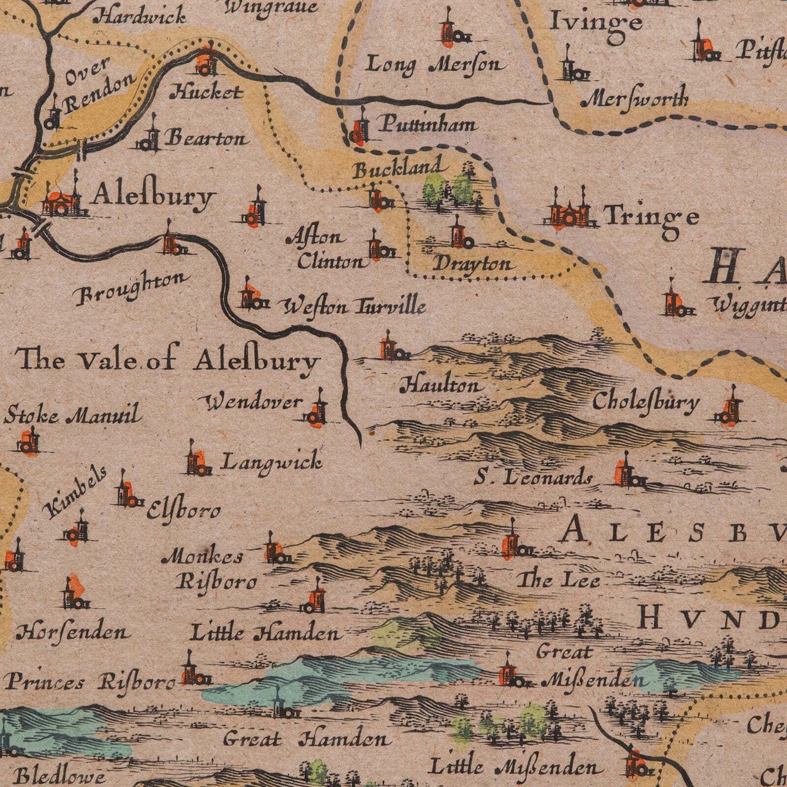 photo for sale Antique Buckinghamshire Map, English, Framed 17th Century County Cartography