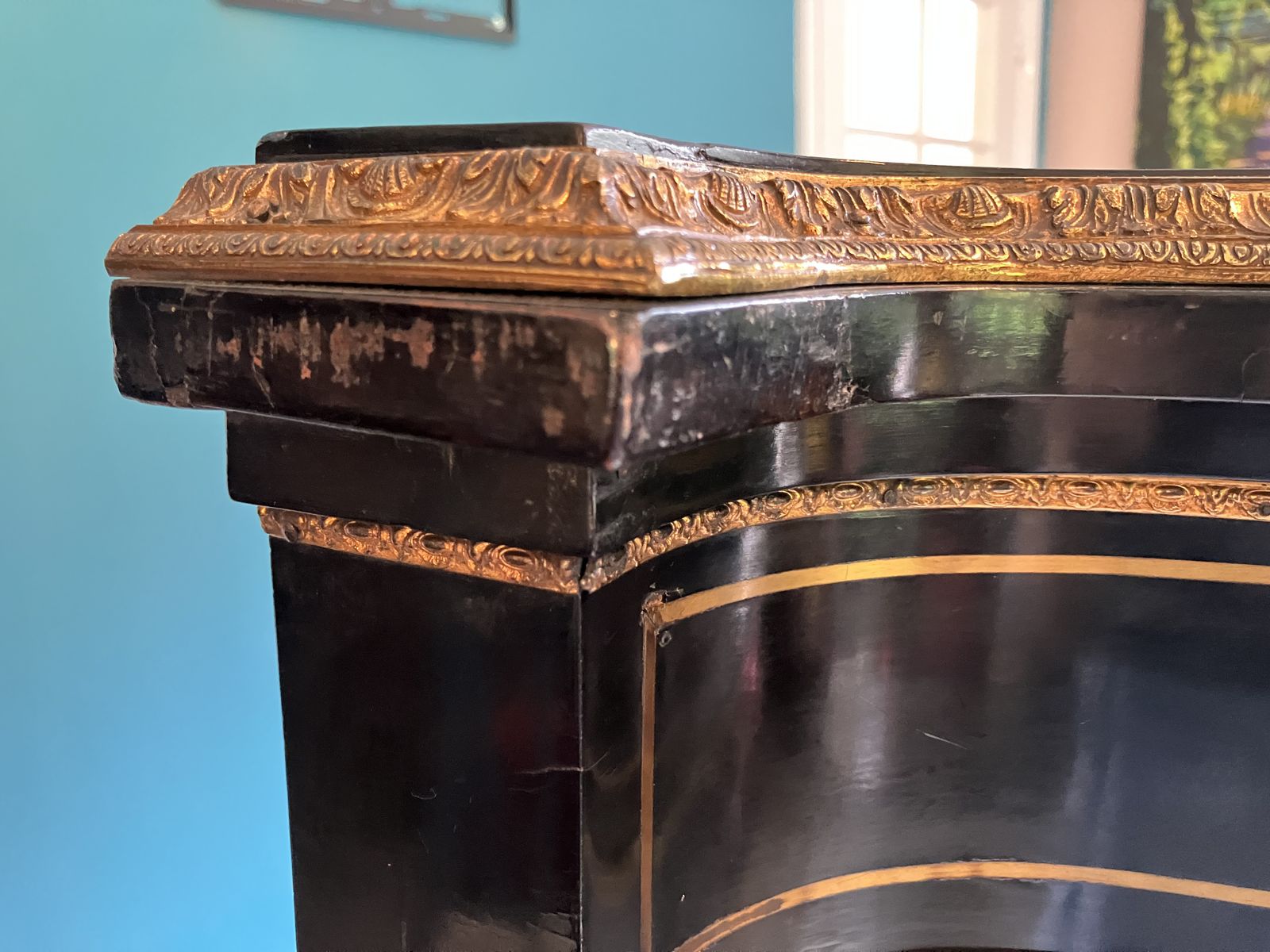 photo vinterior 19c Ebonised Mahogany & Gilt Metal Ormolu Boulle Credenza With Sevres Style Plaque