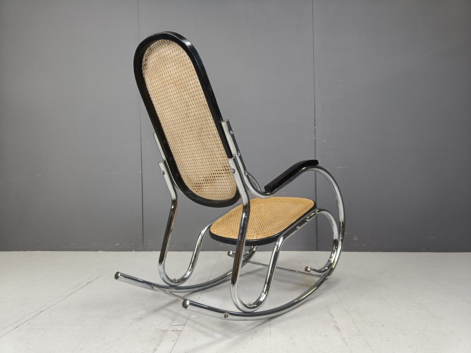 Vintage Chrome And Rattan Rocking Chair, 1960s photo for sale