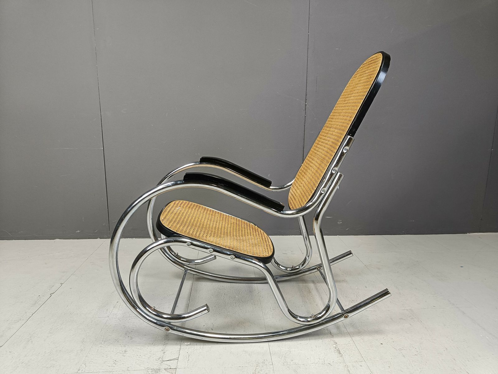 Vintage Chrome And Rattan Rocking Chair, 1960s photo 695.0