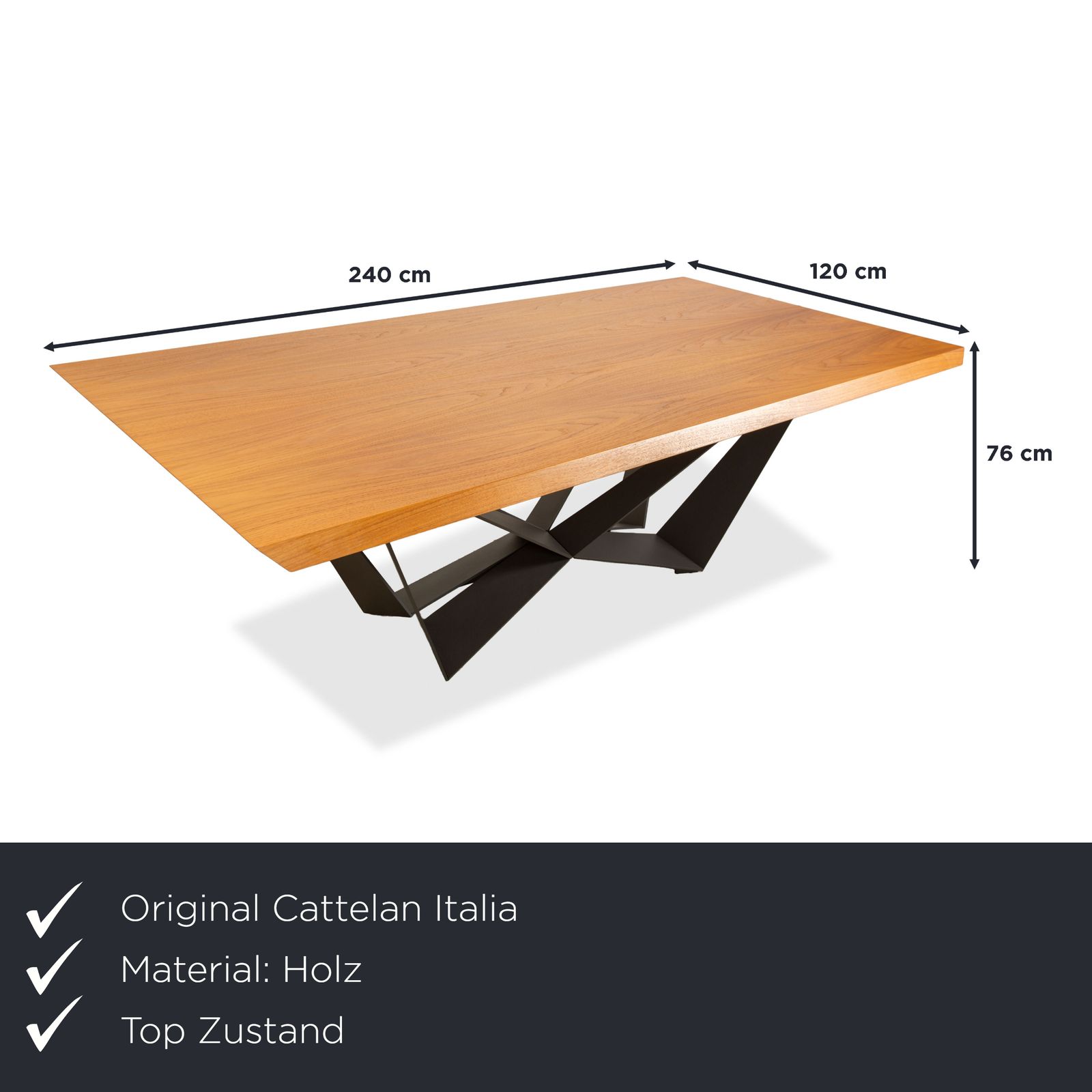 Table à manger Cattelan Italia Spyder en bois, marron et noir, 240 x 120 x 76 cm photo furniture