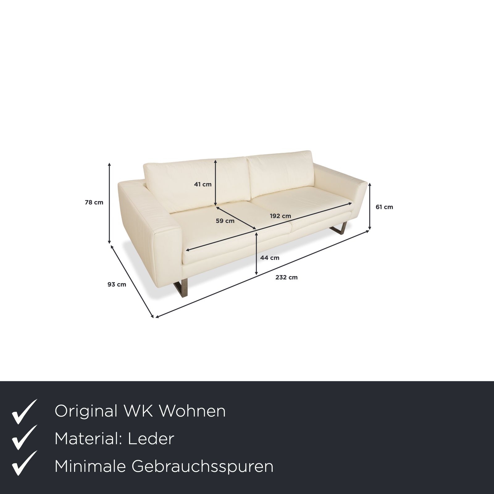 Wk Wohnen Wk 620 Leather Four Seater Cream White Sofa photo furniture