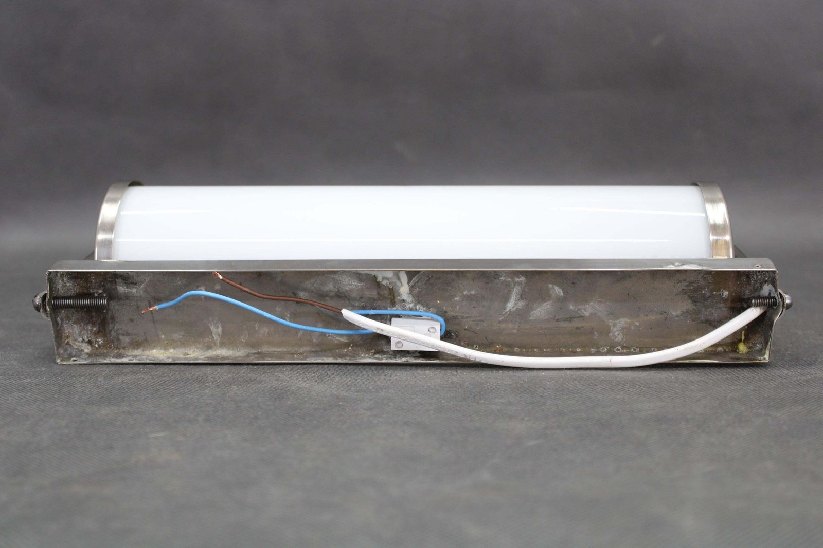 1930s Bauhaus Tubular Wall Light, Chrome & Creamy Glass, Czechoslovakia photo vinterior