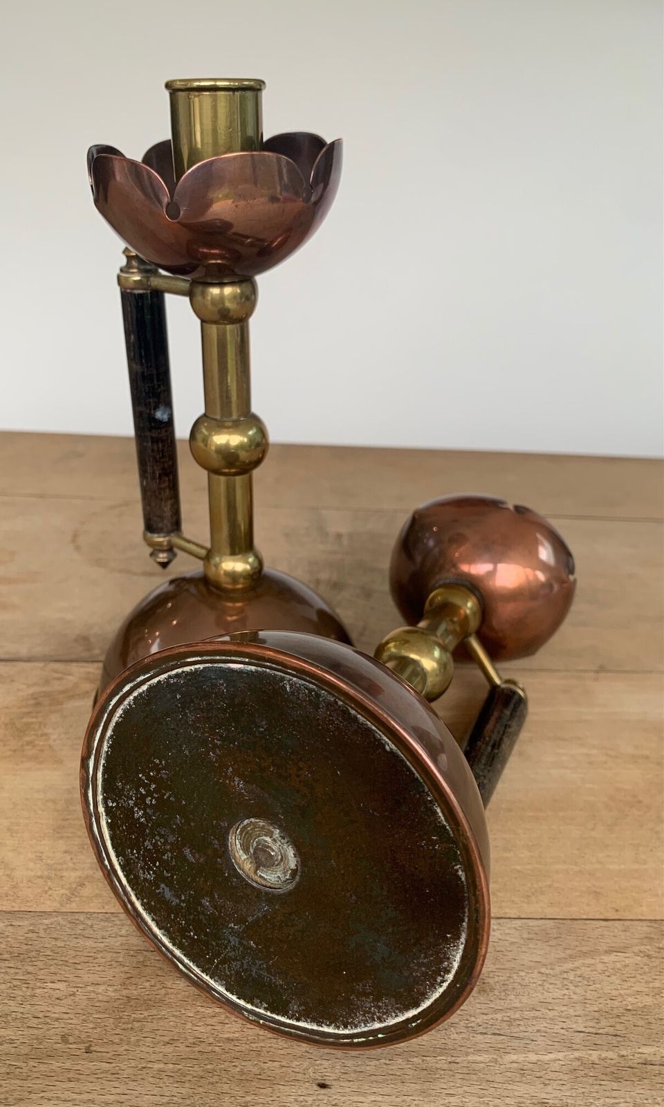 photo furniture Late 19thc Pair Of Brass And Copper Arts & Crafts / Aesthetic Movement Candlesticks, Designed By DR Christopher Dresser