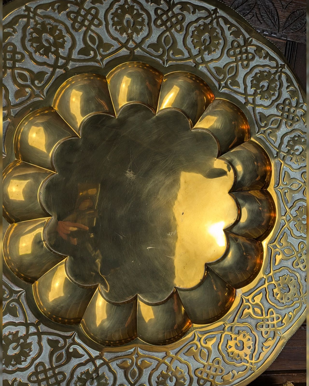 Large Late 19th Century Pressed Brass Indian Table Tray Top — School Of Jaipur photo for sale