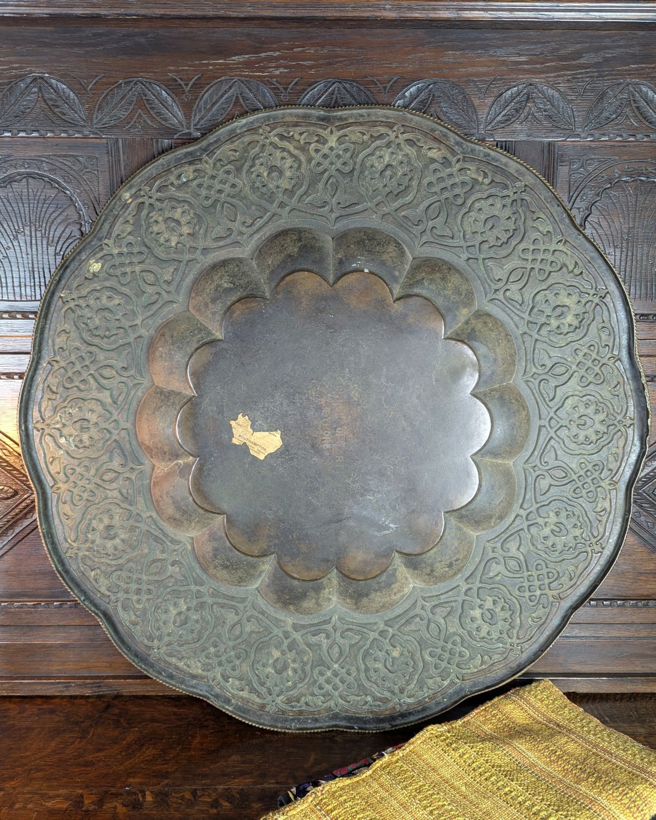 photo furniture Large Late 19th Century Pressed Brass Indian Table Tray Top — School Of Jaipur