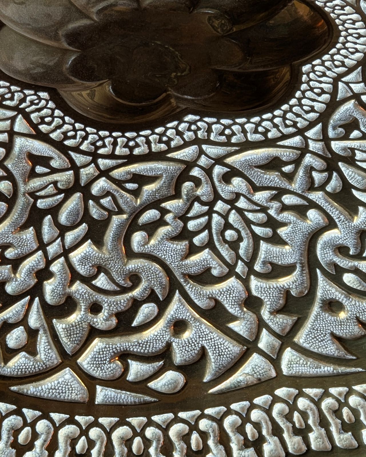 Late 19th Century Pressed Brass Indian Tiffin Table Tray Top — School Of Jaipur photo for sale