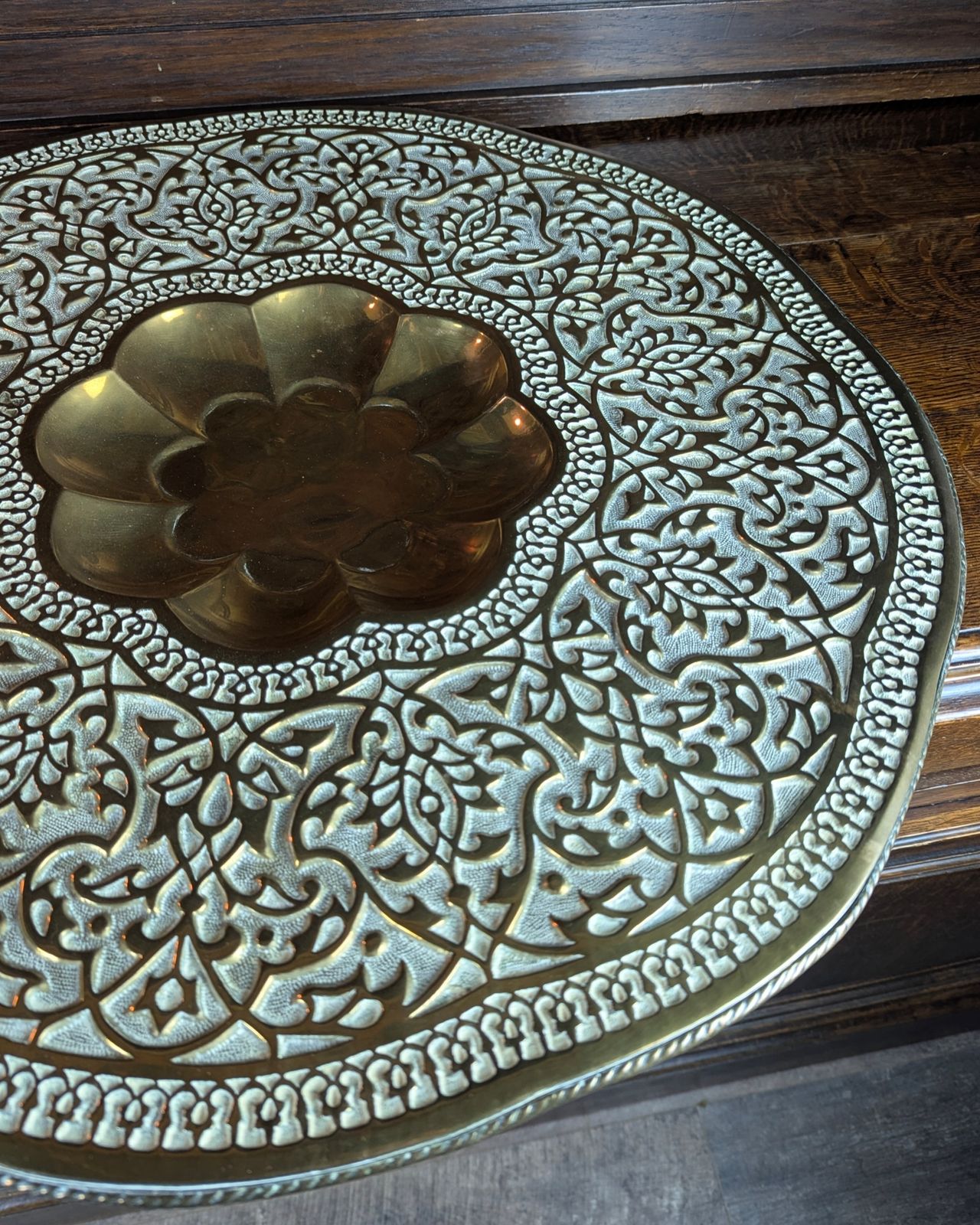 Late 19th Century Pressed Brass Indian Tiffin Table Tray Top — School Of Jaipur photo 198.0