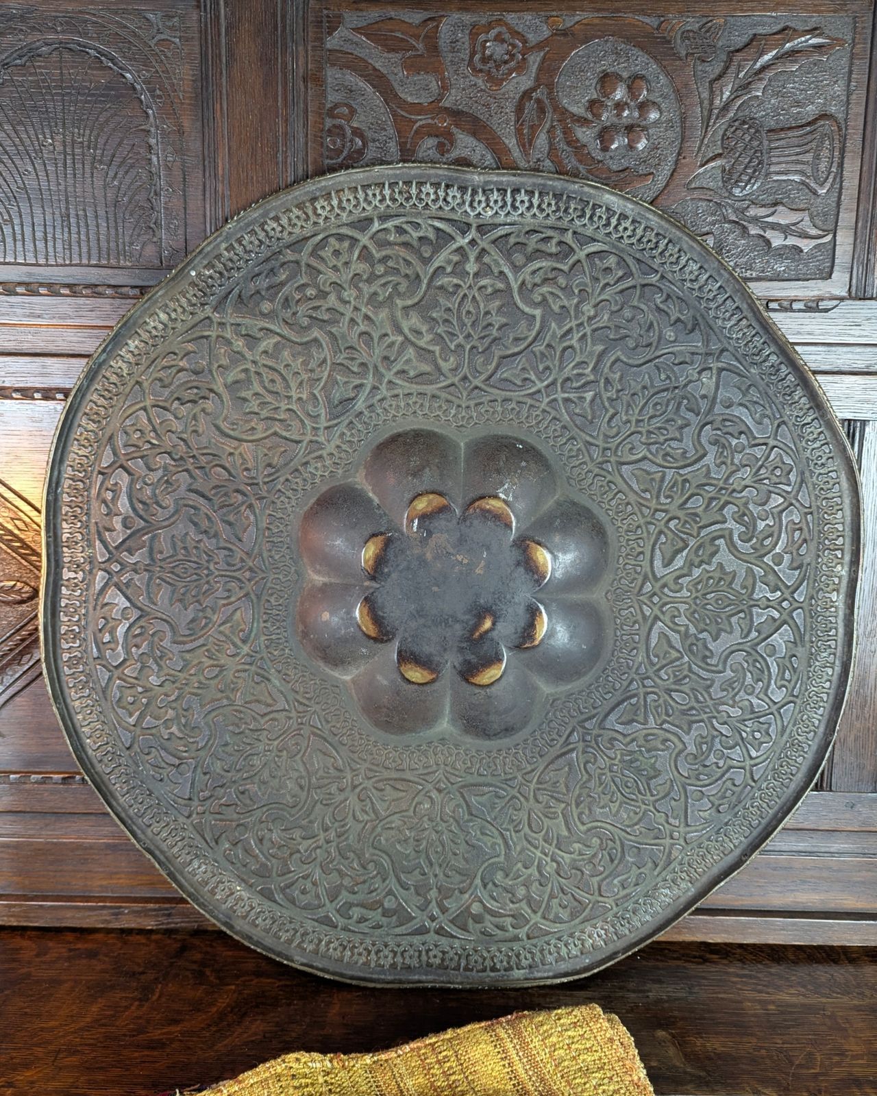 photo furniture Late 19th Century Pressed Brass Indian Tiffin Table Tray Top — School Of Jaipur