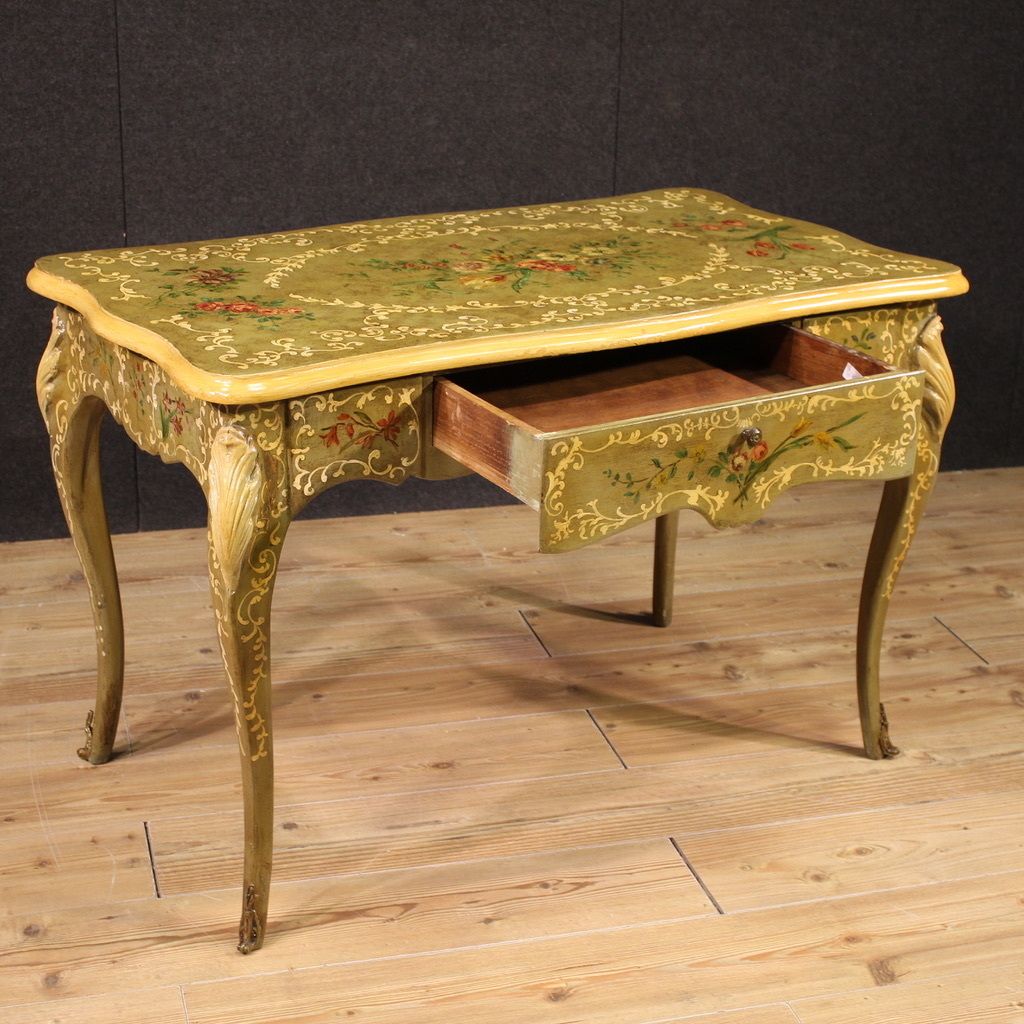 20th Century French Lacquered And Painted Writing Desk photo vintage