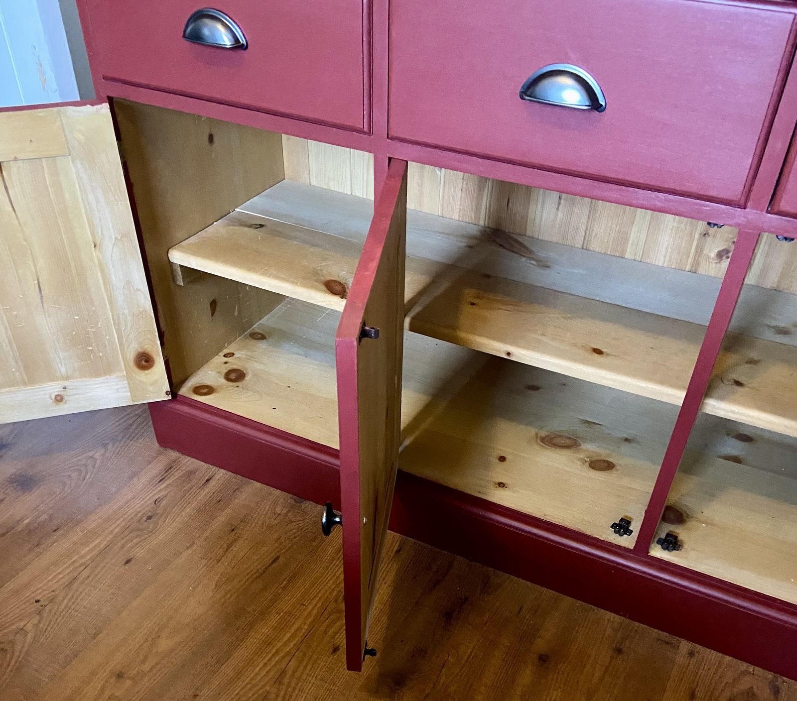 Red Dresser Base, 1980s, Pine, Vintage photo vintage