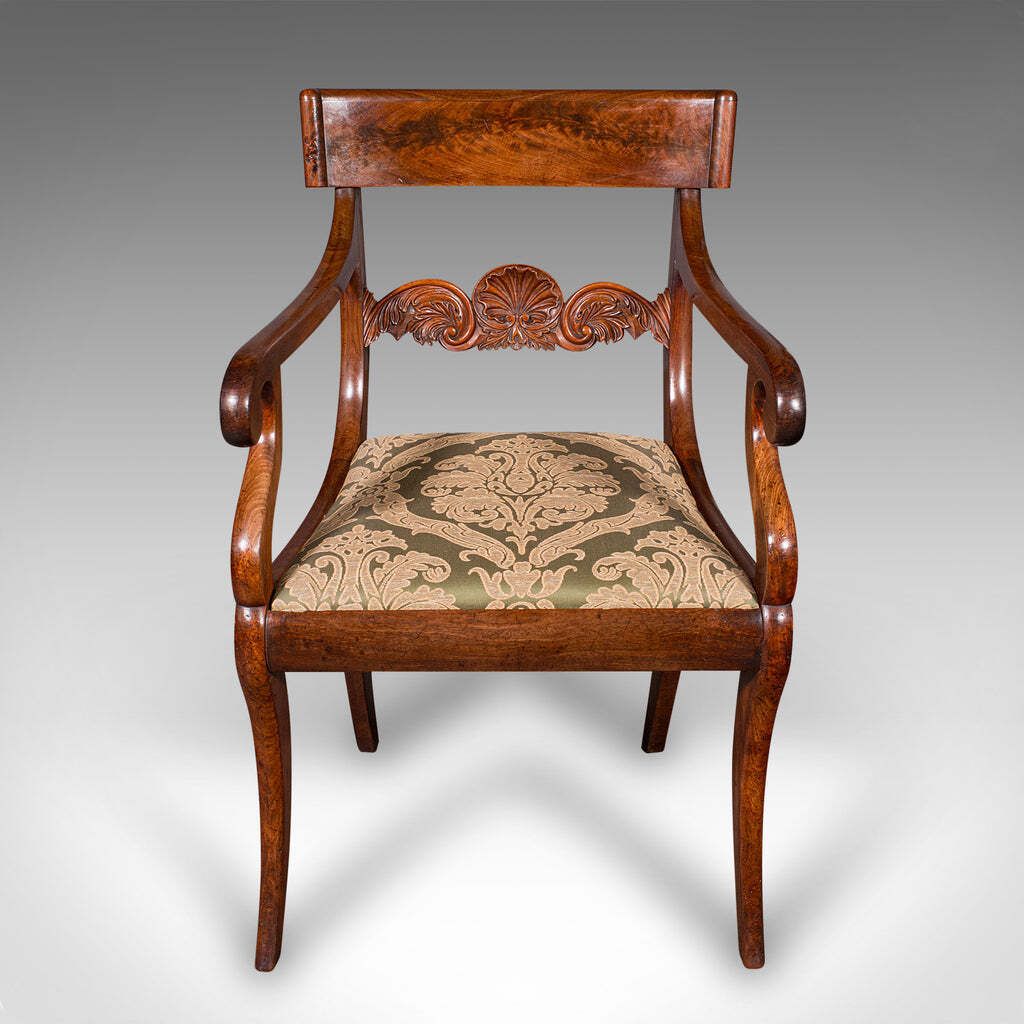 Antique Elbow Chair, English Drawing Room Seat, Study, Bedroom Armchair, Regency photo furniture